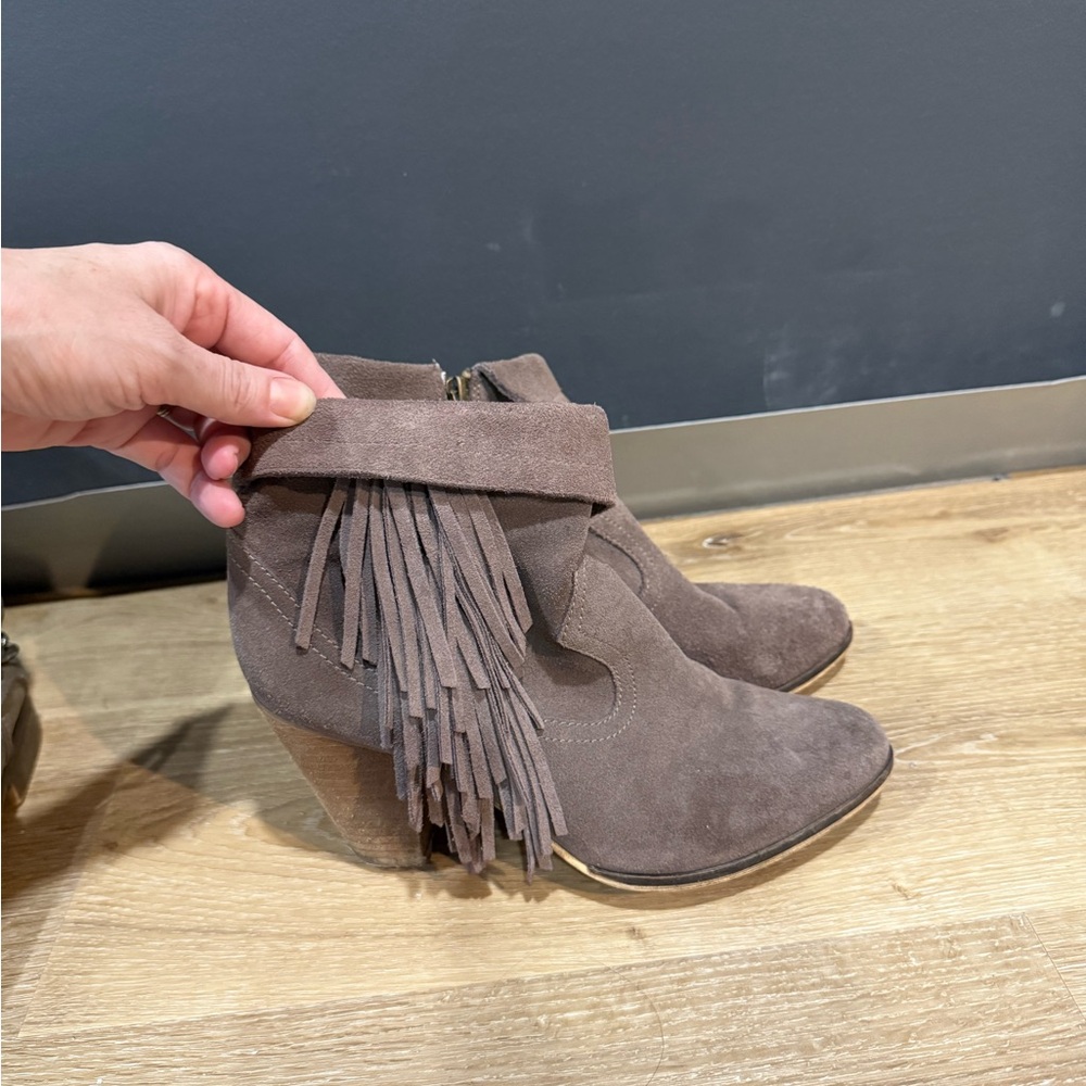 Steve Madden Taupe Fringe Ankle Booties